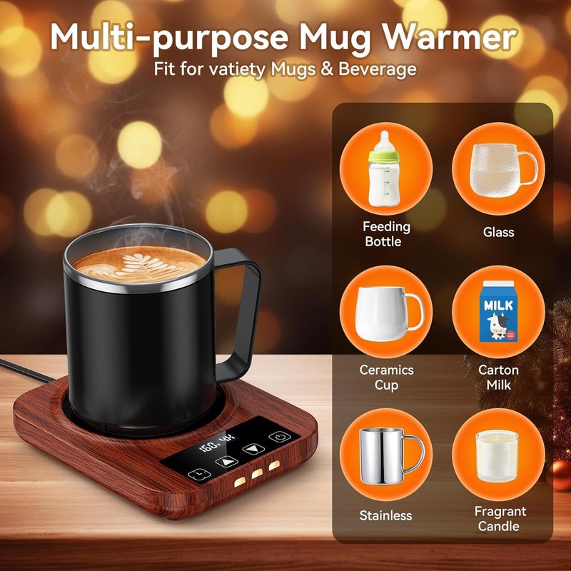 Mabahoo Coffee Mug Warmer & Mug Set for Desk, 36W Electric Coffee Mug Warmer with 16oz Cup, Smart Coffee Heater with 9 Temp Settings & Auto Shut Off, Home Office Desk Accessory, Gifts for Women Men, Wood - Image 5